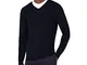 Marchio Amazon - MERAKI Pullover Lana Merino Uomo Scollo a V, Blu (Navy), M, Label: M