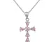 Croce Collana con ciondolo con Rosa chiaro Cristalli austriaci di zirconi 18 kt placcato o...