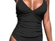 Cupshe, Costume da bagno intero da donna modellante con scollo a V, nero, XL