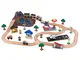 KidKraft Pista Trenino Bucket Top Mountain Airport in Legno per Bambini con Contenitori, G...