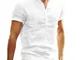 ORANDESIGNE Uomo Maglietta T-Shirt Camicia in Lino a Maniche Corte Bottoni Casual Hawaii T...