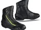 BS MOTO - Stivaletti moto in pelle, impermeabili, Scarpe Traspiranti Moto Strada (Nero/Flu...