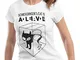 style3 Gatto di Schrödinger T-Shirt da Donna, Colore:Bianco, Dimensione:S
