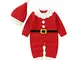 I3CKIZCE Tutina per bebè natalizia, a maniche lunghe, costume da Babbo Natale rosso bianco...