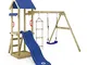 Gioco da giardino WICKEY TinyCabin con altalena e scivolo blu, struttura da esterno per ba...