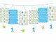 PartyDeco LG2-KARTON - Ghirlanda per 1° Compleanno Bambino, Blu/Bianco/Verde