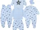 TupTam Set di Vestiti Coordinati per Neonato, 7 pezzi, Grigio Stelle Blu, 62