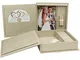 Scatola porta CD/USB per matrimonio con scatola per foto. Tessuto di lino naturale.