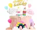 Hotelvs Decorazioni Torta Unicorno Kit, Cake Topper Compleanno Arcobaleno Palloncino Happy...
