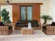 Milani Home s.r.l.s. Salotto da Giardino Completo di Cuscini Intreccio in Rattan Naturale