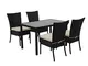 Mendler Set 4X sedie con Tavolo da Esterno polyrattan HWC-G19 Nero Cuscini Avorio