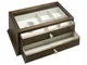 Amazon Basics - Contenitore per gioielli e orologi, in legno, con coperchio in vetro e due...
