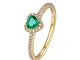 Aimsie - Anello da donna in oro 18 carati 750, a forma di cuore, con smeraldo da 0,3 ct, d...
