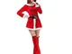 FONXOS Mutande Sexy Abito da Babbo Natale A Maniche Lunghe in Velluto Rosso Costume da Don...