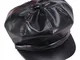 OULII Cappello Visiera Unisex Berretto Invernale PU Pelle Artificiale Ottagonale(Nero)