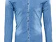 Evoga Camicia di Jeans Uomo Casual con Collo alla Coreana Slim Fit (L, Celeste)