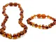 primoyo Set di collana e braccialetto/cavigliera (Cognac) in 100% Vera Ambra Baltica – 100...