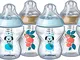 Tommee Tippee Biberon Closer to Nature, 260 ml, flusso lento 0m+, 6 pezzi, decorato azzurr...