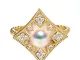 KnSam Anello Donna,Anello con Perle Naturali,Oro Giallo 18 Carati Quadrato con Perla Diama...