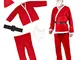 5 Pezzi Costume Babbo Natale Uomo| Cappello, Cintura, Pantaloni, Giacca, Barba| Resistente...