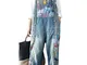 Vogstyle Donna Pantaloni Jeans Donna Salopette A fiori Stile 11 Blu