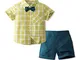 Volunboy Completi Estivi Bambino, Camicia Plaid Manica Corta con Papillon & Pantaloncini S...