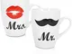 com-four® set di tazze da caffè Mr. and Mrs. | ideale per le coppie | Porcellana | regalo