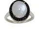 Anello in argento sterling 925 con pietra di luna brillante e spinello nero (R 1/2)