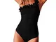 DELEY Donne Sexy Obliquo Fiore Stile Imbottito Costumi da Bagno Bikini Set Monokini Nero T...