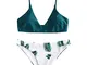 ZAFUL Set Bikini Costume da Bagno da Donna Imbottito Push-up con Stampa a Foglia Costumi d...