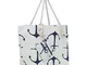 Borsa da spiaggia grande con chiusura zip 58 x 38 x 18 cm Shopper ancora beige blu yacht s...