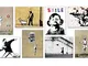 LuxHomeDecor Quadri Banksy 8 Pezzi 40x30 cm Stampa su Tela con Telaio in Legno Arredamento...