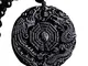Collana yin yang amuleto, ciondolo TAO, Bagua, trigramma, dragone e fenice, ossidiana