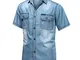 WINDEHAO Camicia Maniche Corte da Uomo in Denim Camicia Estiva Casual Button Down Camicia...