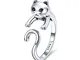 Jewelgift Anello da donna in argento Sterling 925 a forma di gatto, con apertura regolabil...