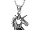 COOLSTEELANDBEYOND Annata Unicorno Ciondolo con Ovale Nero Onice Perlina, Collana con Pend...