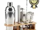 BEIAOSU, set da cocktail in acciaio inox, 750 ml, 10 accessori con base in bambù, mixer, p...