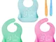 Tomkity Bavaglini Impermeabile in Silicone Morbido per Bambino con 2 Cucchiaino Silicone N...