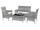 Ribelli Mobili Giardino da 4 Pezzi Set da Giardino Lounge in polyrattan Gruppo Sedile in R...