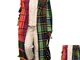 NA Colorblock - Cappotto a maniche lunghe in lana con motivo a quadri e drago a maniche lu...