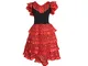 La Senorita Spagnolo Flamenco Vestito/Costume per Ragazze/Bambina Rosso/Nero Taglia 12, 14...