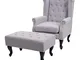 Mendler Poltrona Stile Vittoriano Chesterfield Tessuto - Grigio con poggiapiedi