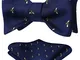 HISDERN Uomo Bee pattern Se stesso Cravatta a farfalla & Pocket Square Set Festa di matrim...