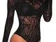 Aranmei Body Donna Sexy Completi Intimi Pizzo Lingerie Scollo V Babydoll Trasparente Bianc...