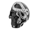 NA Men Rings Stainless Steel Ring Engraved Skull with Snake Silver Rings for Men Black