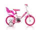 Dino Bikes 124RLN, Bicicletta per bambina, misura 12", Bianco/Rosa