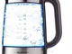 Amazon Basics - Bollitore elettrico in vetro, 1,7 litri, 2200W, Nero, Argento