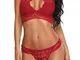 Aranmei Donna Pizzo Lingerie Set Biancheria del Merletto Reggiseno e Mutandine(Rosso,X-Lar...