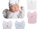 Cuffietta per neonato, con grande fiocco, morbida, taglia unica, 3 pezzi White Pink Blue P...