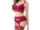 Lingerie da Donna 4 Pezzi Reggiseno Sexy Mutandine Reggicalze Set Calza Tentazione (3D (UK...